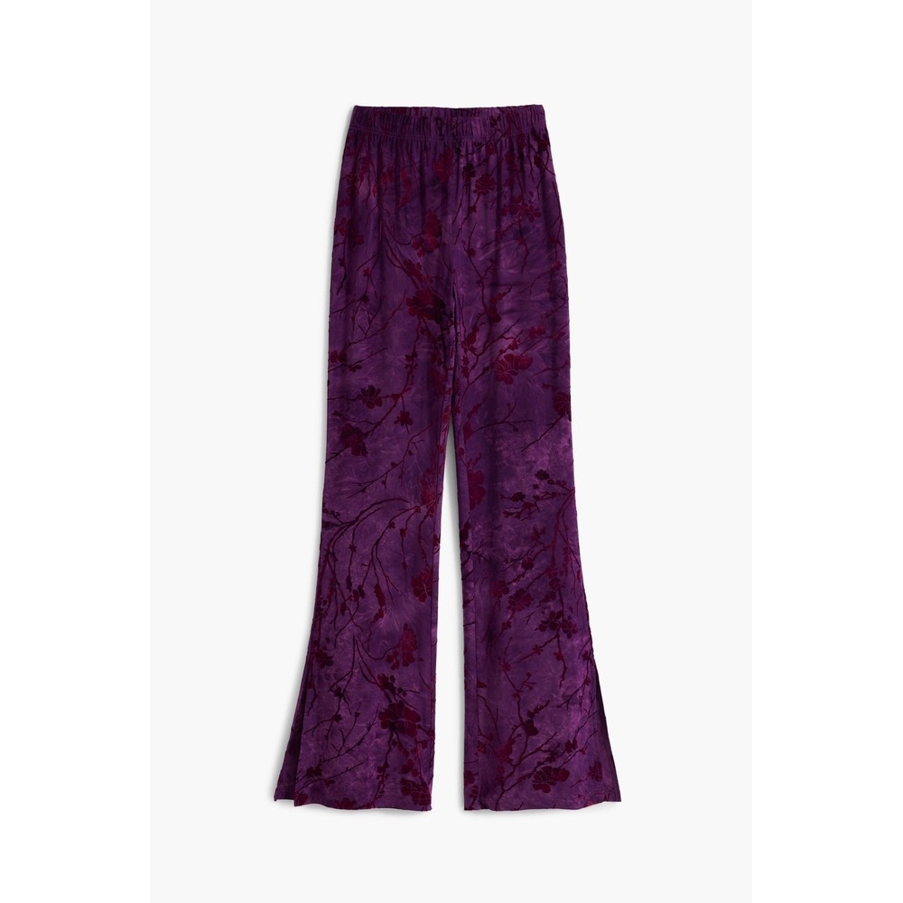 DESIGUAL Purple Floral Devore Burnout Velvet Flared Fluid Pants Size S - Picture 2 of 8